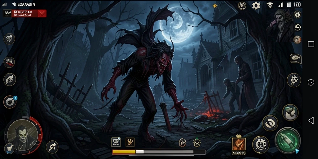Screenshot 333V menampilkan gameplay menyeramkan dengan suasana kegelapan.