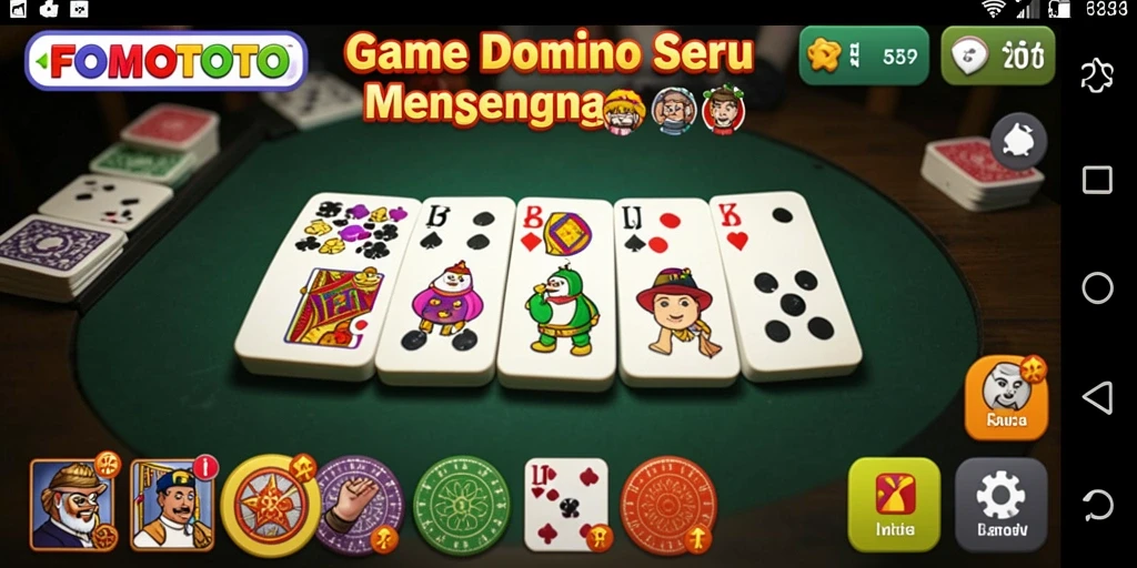 Tampilan gameplay seru di FOMOTOTO yang menggambarkan pertempuran domino.