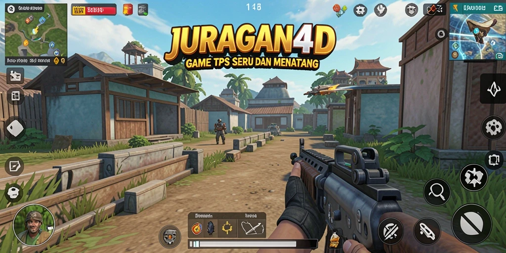 Tangkapan layar utama JURAGAN4D menampilkan aksi intens gameplay TPS.