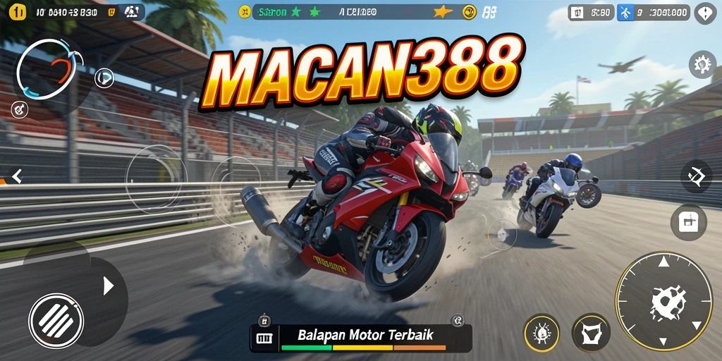 Tampilan gameplay mendebarkan dalam balapan motor.