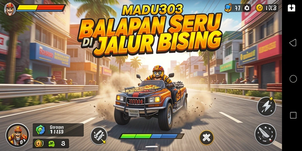 Gameplay seru MADU303 dengan lintasan balap yang menantang.