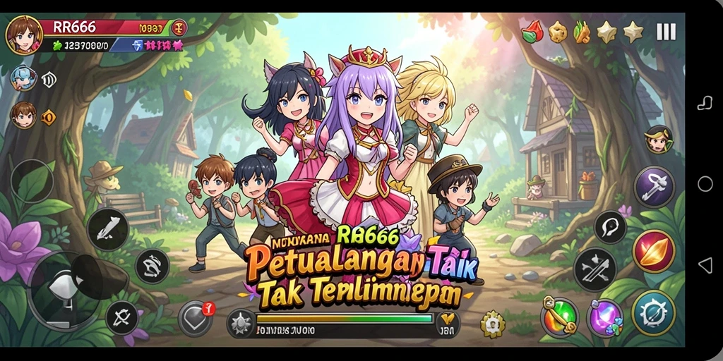 Tampilan gameplay RR666 dengan karakter anime beraksi.