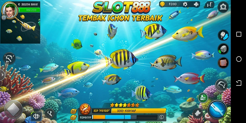 Screenshot SLOT88 menunjukkan gameplay seru dalam menembak ikan.