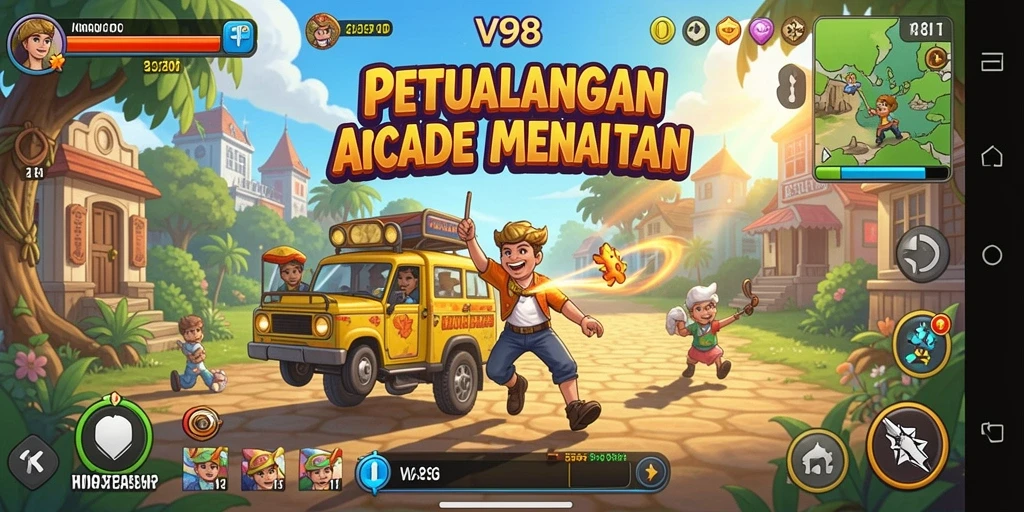 Screenshot gameplay V98 menampilkan aksi seru dan tantangan permainan arcade.