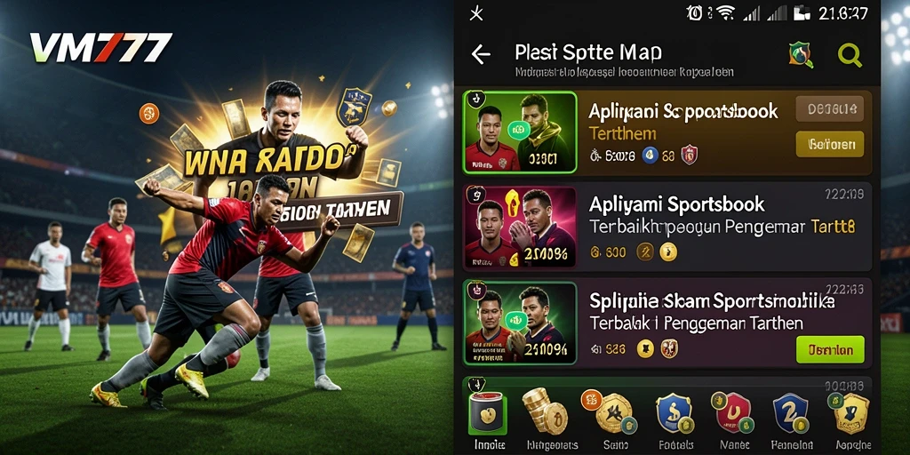 Screenshot utama menampilkan antarmuka taruhan sports dengan berbagai pilihan.